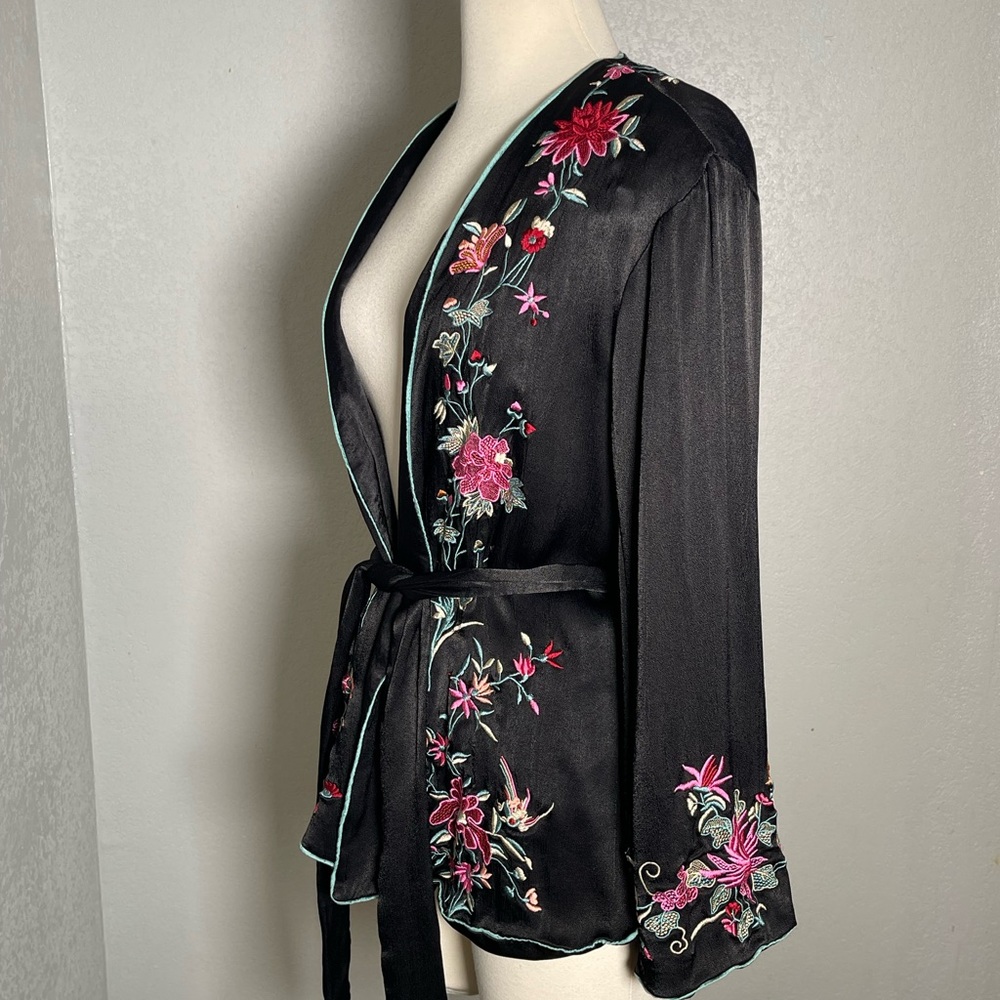 Free People Black Floral Embroidered Kimono Jacket - Picture 3 of 6